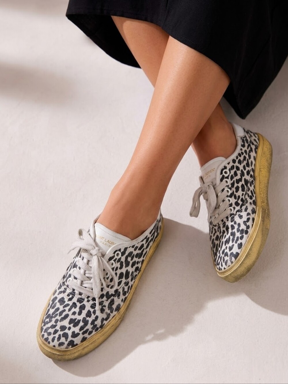 Saint Laurent YSL Leopard Print Canvas Lace-Up Sneakers
